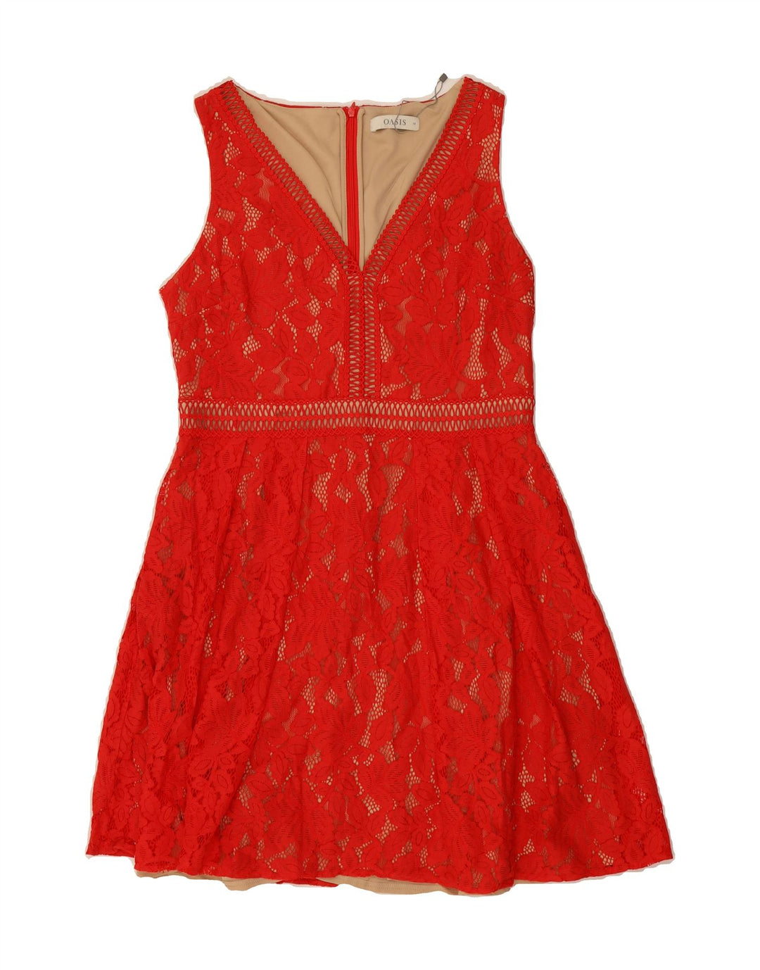 OASIS Womens Sleeveless A-Line Dress UK 14 Medium  Red Floral Polyester Vintage Oasis and Second-Hand Oasis from Messina Hembry 