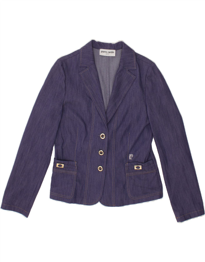 PIERRE CARDIN Womens Denim 3 Button Blazer Jacket IT 46 Large Blue Cotton Vintage Pierre Cardin and Second-Hand Pierre Cardin from Messina Hembry 