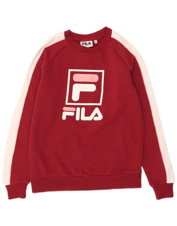 Fila Sweat-shirt surdimensionné graphique pour femme UK 2 2XS Rouge Colourblock