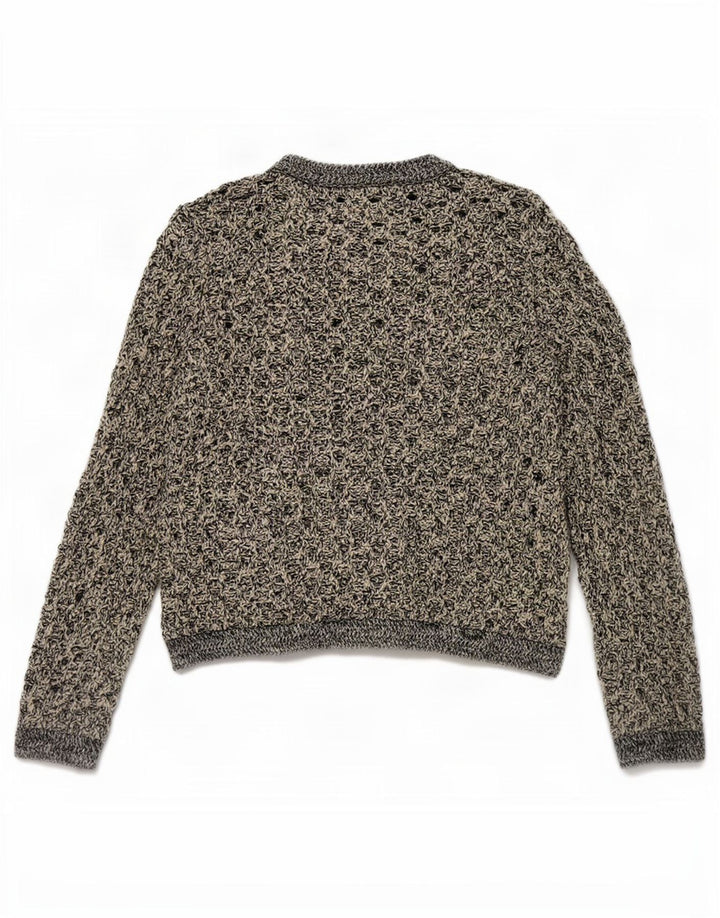 Zara Femme Crochet Cardigan Pull UK 14 Moyen Noir Moucheté Polyester