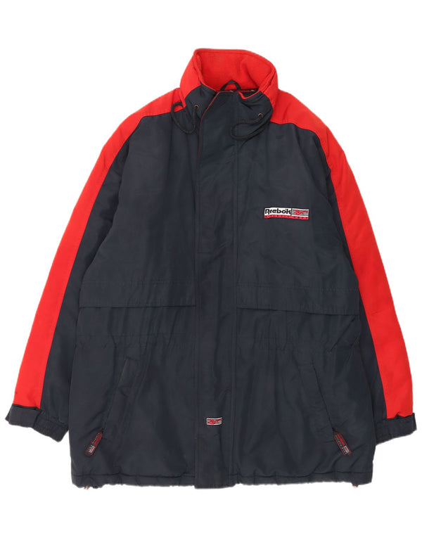 Reebok Manteau coupe-vent à capuche pour homme UK 40 Large Bleu Colorblock Polyester