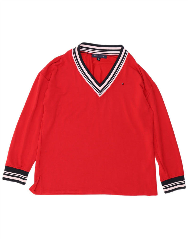 TOMMY HILFIGER Top Femme Manches Longues UK 14 Medium Rouge Viscose