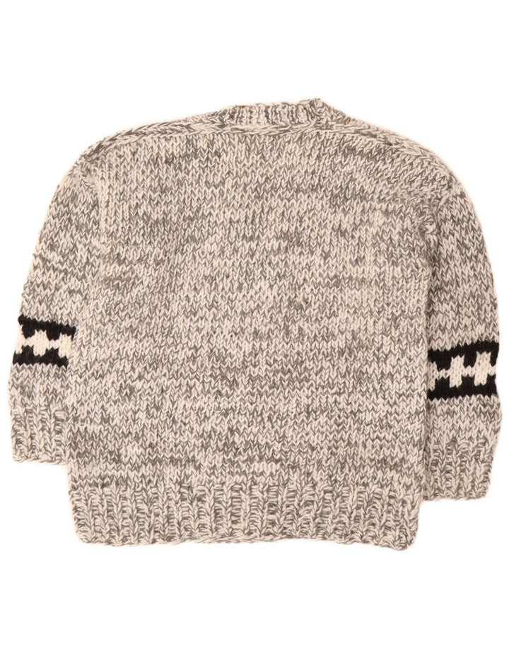 vintage Homme Col V Pull Pull Gris Moyen Fair Isle
