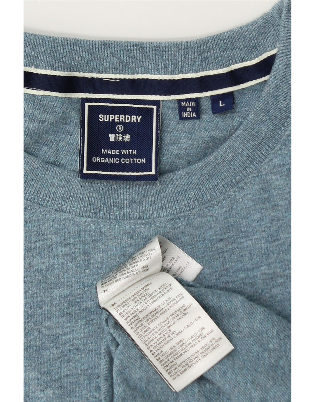 Superdry Homme T-Shirt Top Large Bleu Moucheté Coton