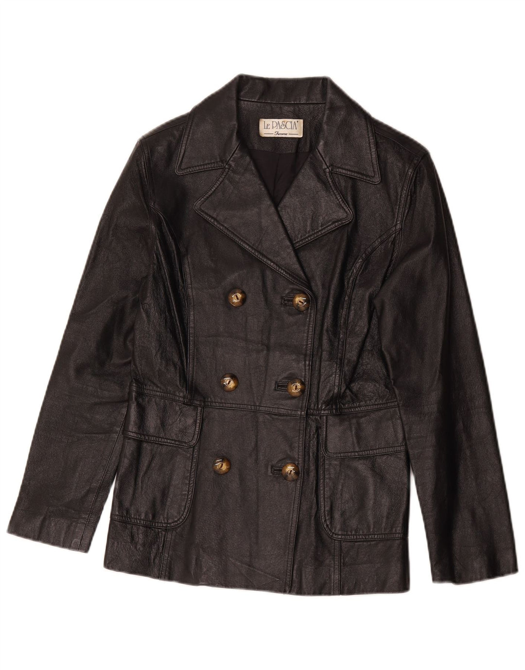 vintage Femme Double Breasted Veste en cuir UK 8 Petit Noir Classique