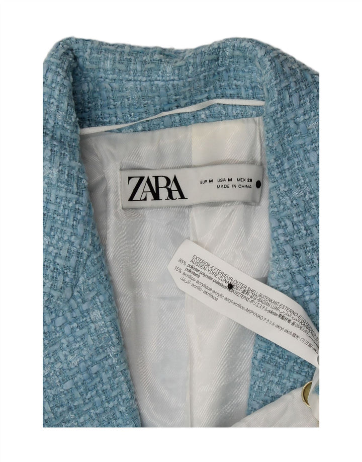 Zara Veste blazer à double boutonnage pour femme UK 14 Bleu moyen à carreaux en polyester