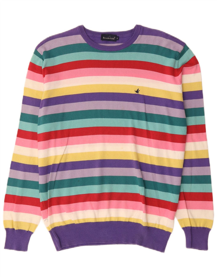 Brooksfield Pull col rond pour homme IT 52 Large rayures multicolores
