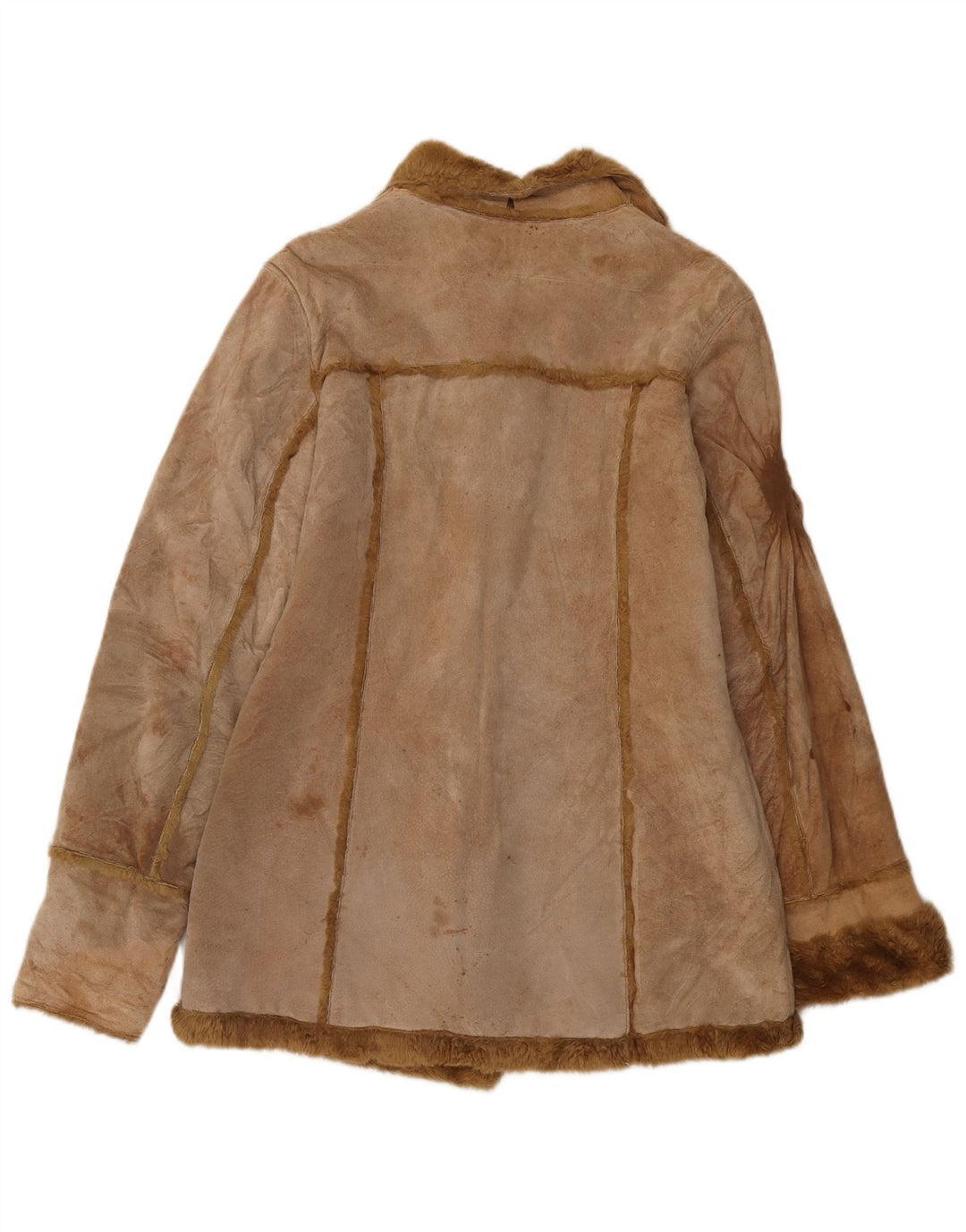 Zara Veste en peau de mouton pour femme UK 14 Cuir beige moyen
