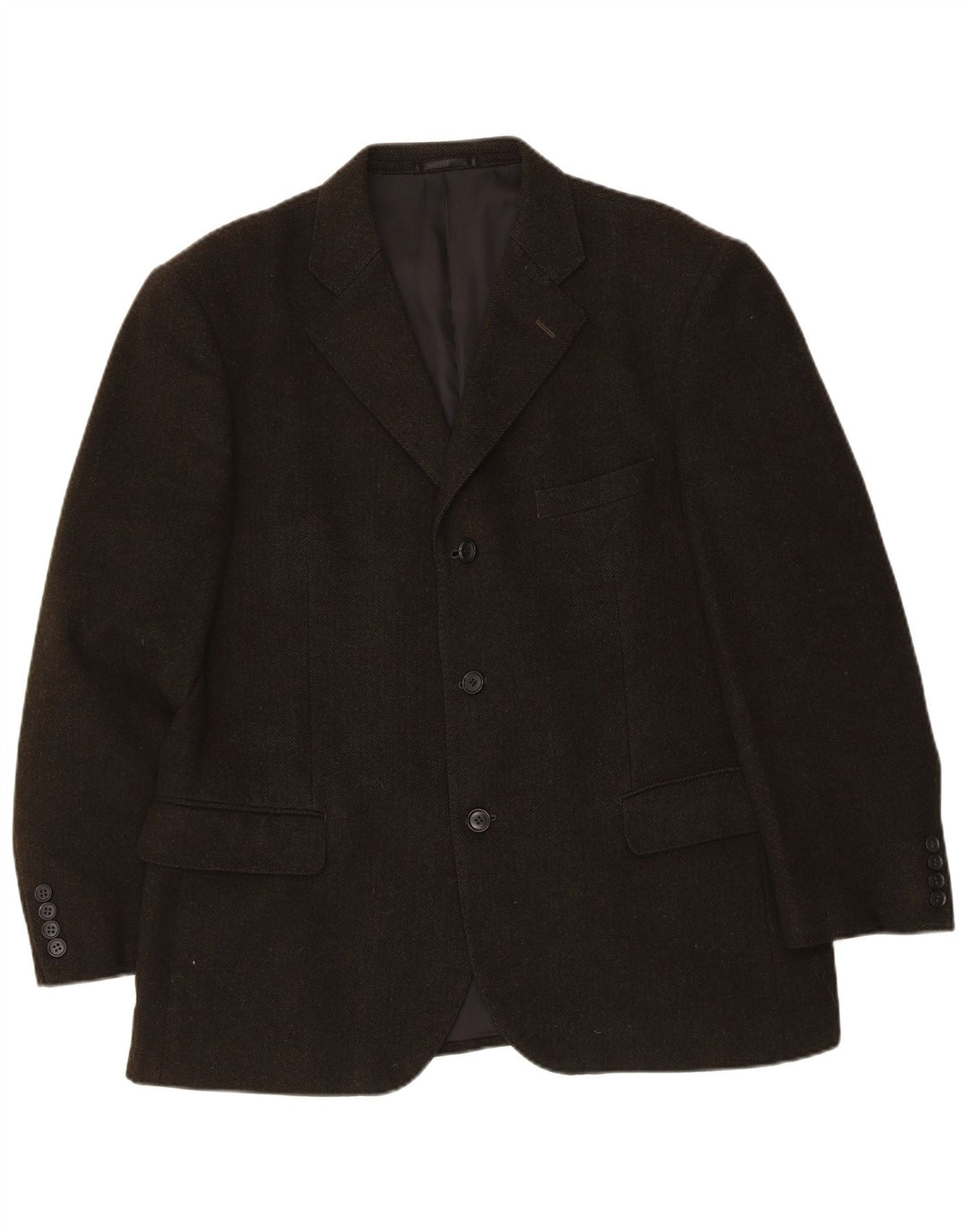 vintage Homme 3 Bouton Blazer Veste IT 54 2XL Kaki Herringbone Cachemire