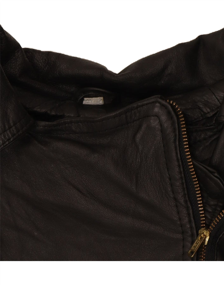 VINTAGE Womens Crop Leather Jacket UK 12 Medium Black Vintage Vintage and Second-Hand Vintage from Messina Hembry 