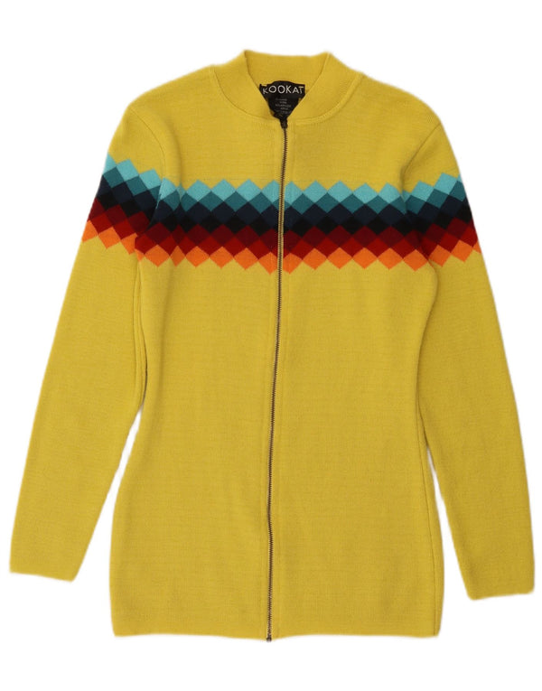 Kookai Womens Cardigan Sweater UK 6 XS Jaune Géométrique Laine