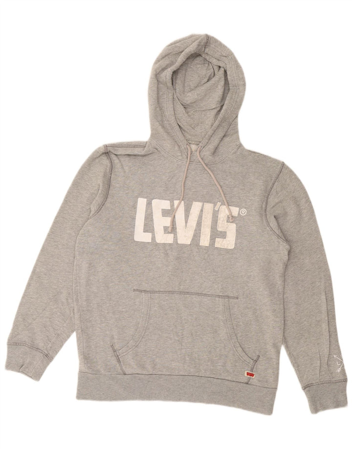 LEVI'S Mens Graphic Hoodie Jumper Large Grey Cotton