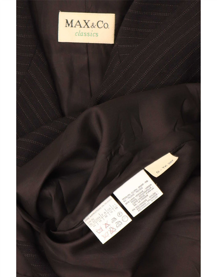 Max & Co. Veste blazer à 4 boutons pour femme UK 16 Grande laine rayée noire