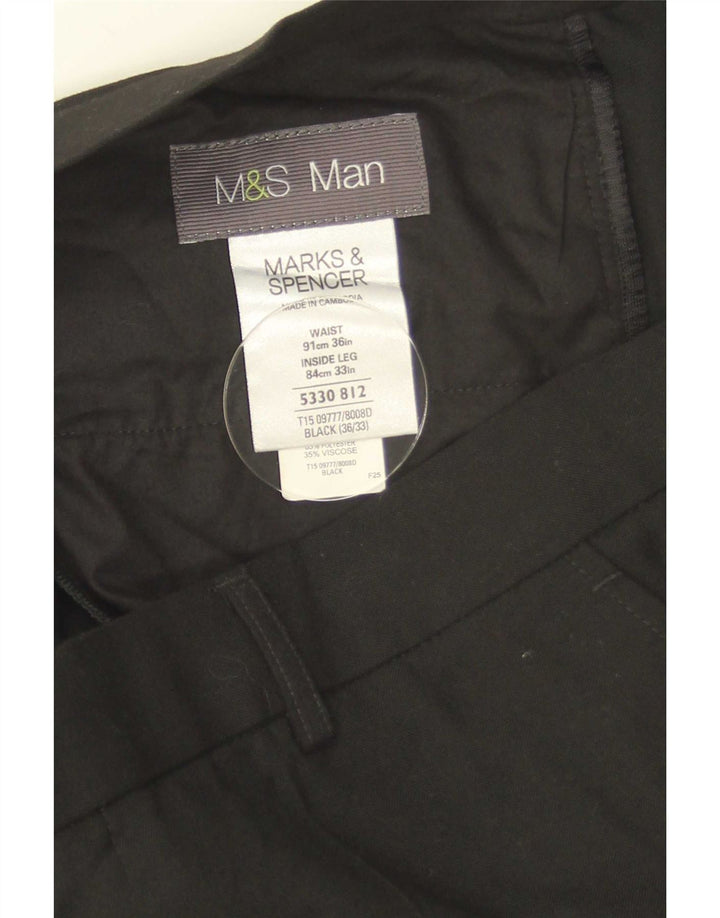 Marks & Spencer Pantalon de Costume Droit Homme W36 L33 Noir Polyester
