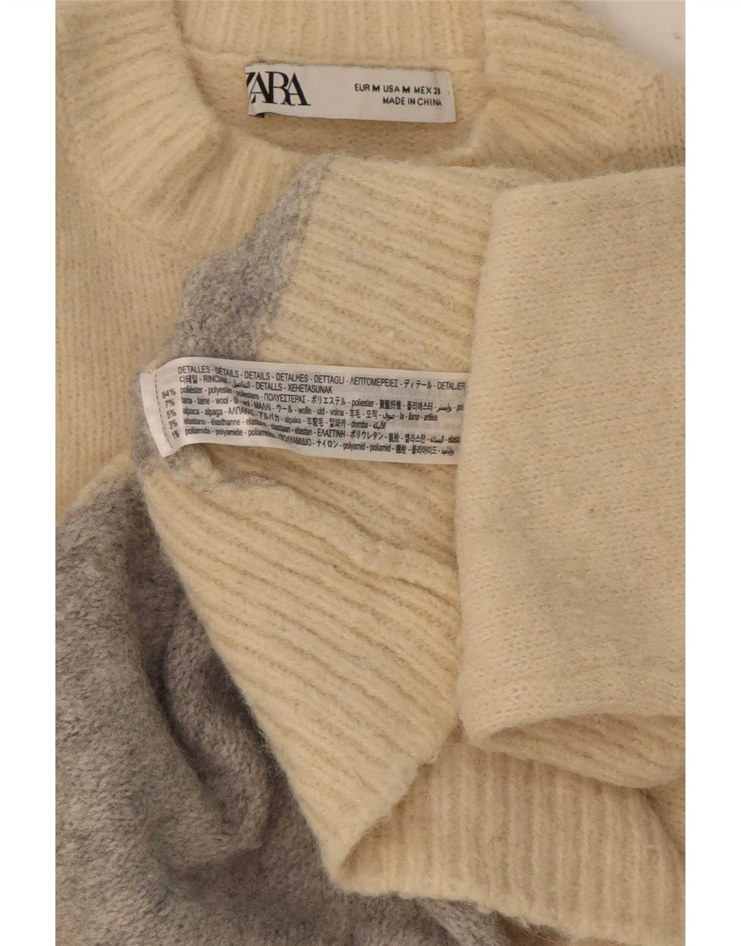 Zara Pull à col roulé pour femme UK 14 Beige moyen Colourblock