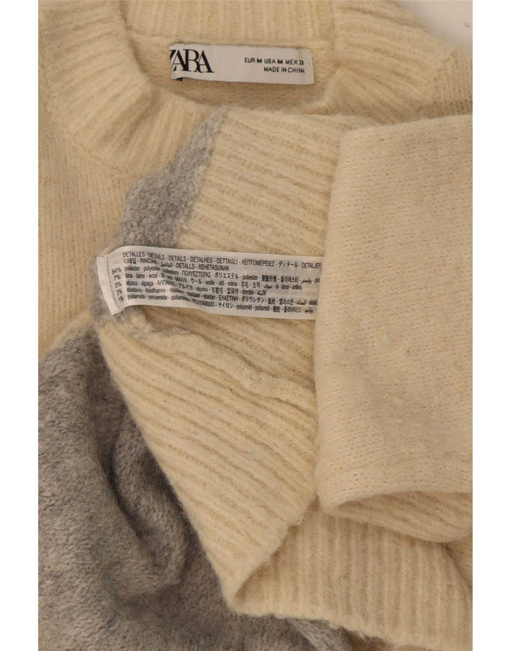 Zara Pull à col roulé pour femme UK 14 Beige moyen Colourblock