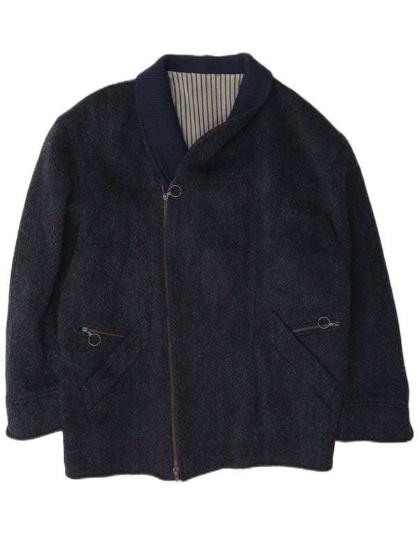 Nazareno Gabrielli Manteau zippé pour homme UK 40 Grand chevrons bleu marine