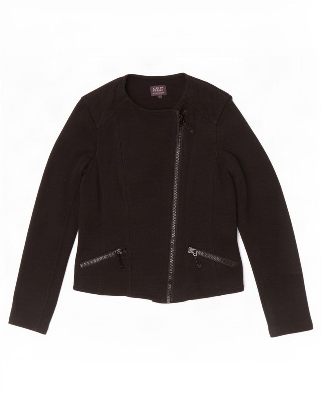 Marks & Spencer Veste Racer pour femme UK 8 Small Noir Coton
