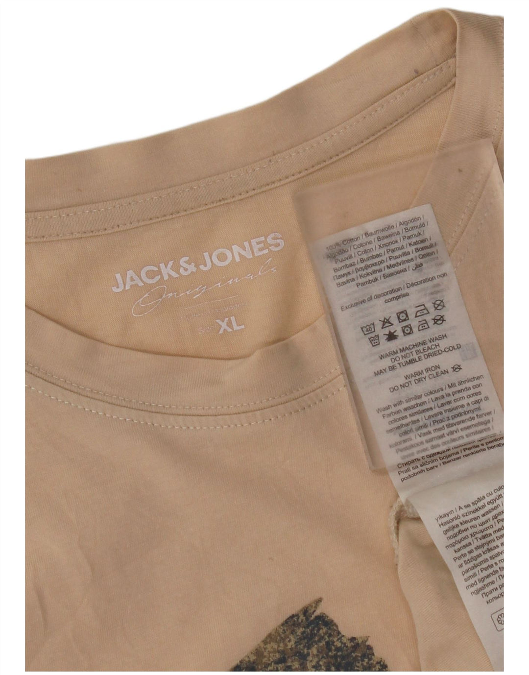JACK & JONES T-Shirt Graphique Homme XL Beige Coton