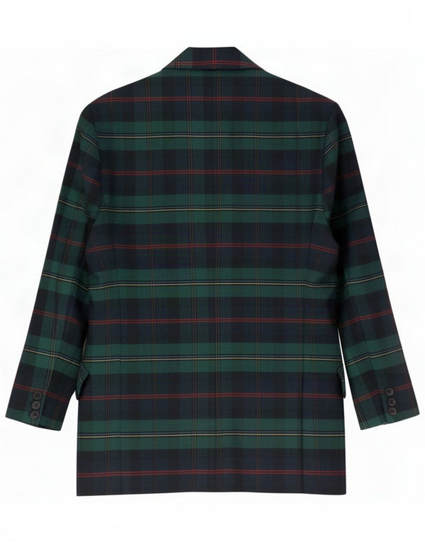 Benetton Veste blazer à 2 boutons pour femme IT 42 Polyester à carreaux vert moyen