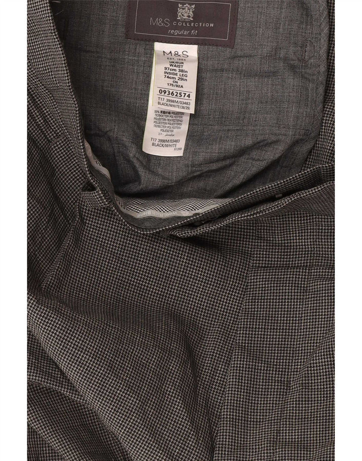 Marks & Spencer Pantalon de costume droit pour homme W38 L29 Gris pied-de-poule
