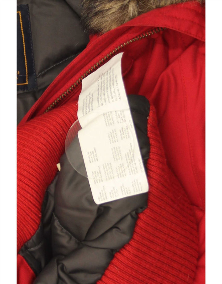Woolrich Veste matelassée à capuche pour femme UK 14 Large Rouge Coton