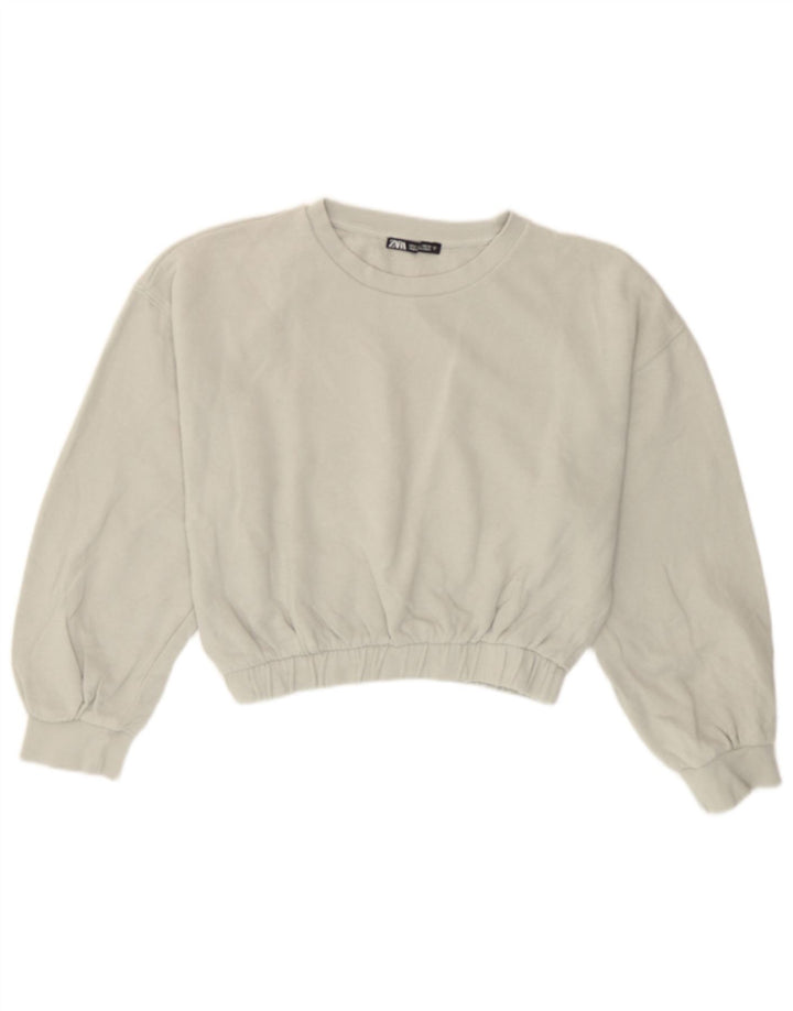 Zara Womens Crop Sweatshirt Jumper UK 14 Coton Gris Moyen
