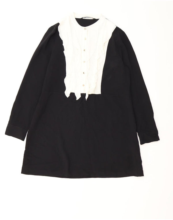 Zara Robe trapèze à manches longues pour femme UK 16 Large Noir Colorblock