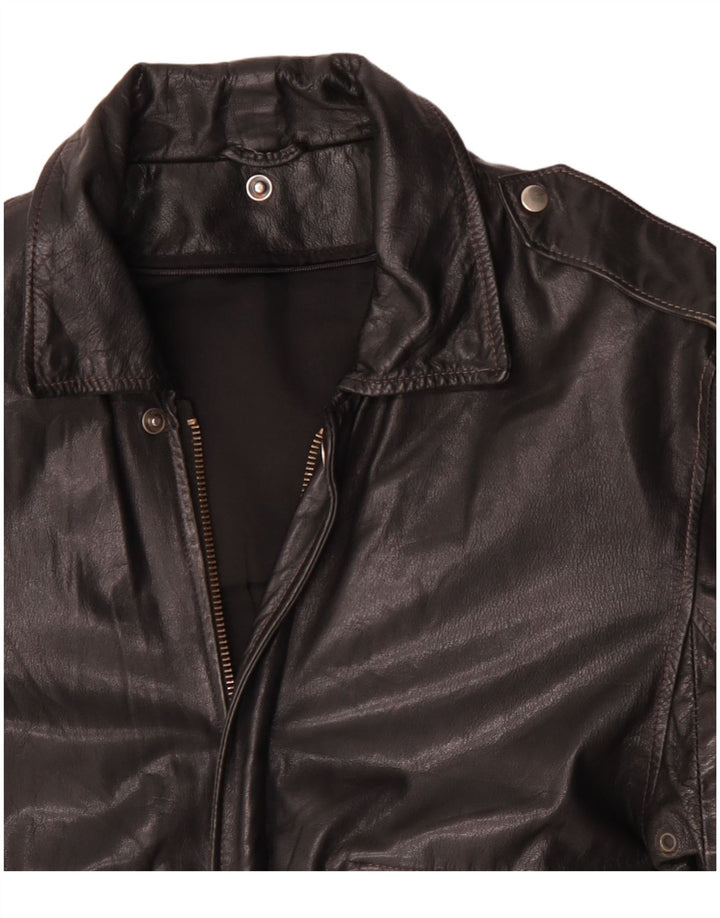 veste en cuir militaire vintage pour homme IT 50 Grand cuir noir