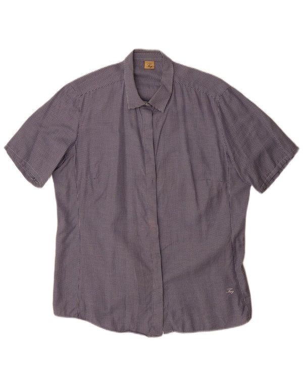 Fay Chemise à manches courtes pour femme Coupe régulière UK 18 XL Bleu Pied-de-poule Coton
