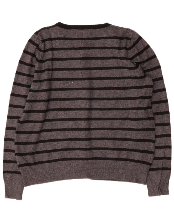 MARKS & SPENCER Pull cardigan court pour femme UK 14 Gris moyen rayé