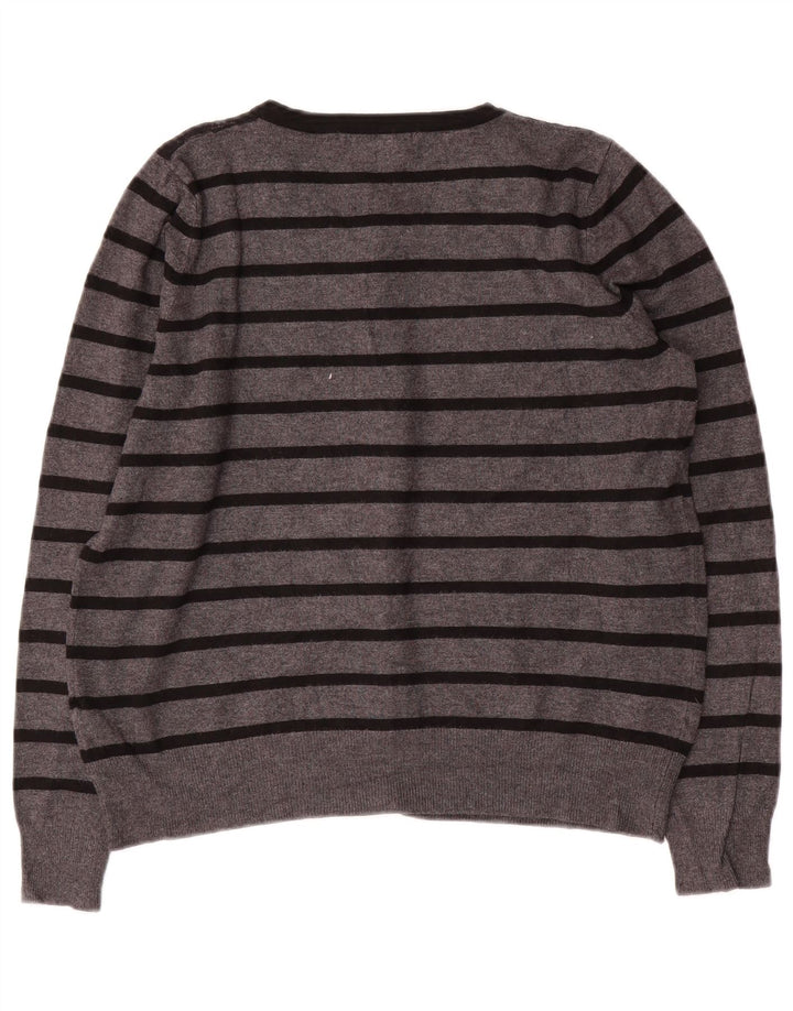 MARKS & SPENCER Pull cardigan court pour femme UK 14 Gris moyen rayé