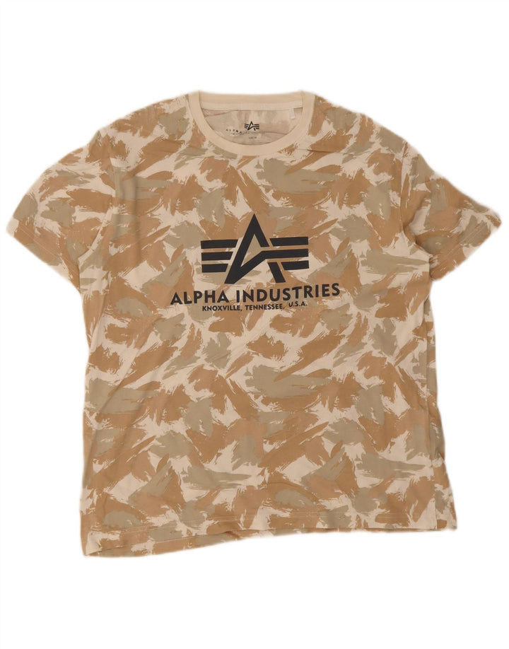 Alpha Industries T-Shirt Graphique Homme Beige Moyen Géométrique