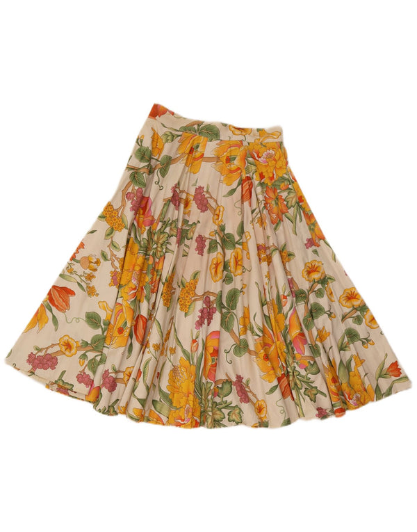 jupe plissée femme vintage UK 12 Medium W26 Off White Floral Cotton