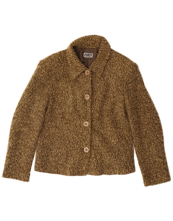 vintage Femme 4 Bouton Blazer Veste UK 14 Moyen Kaki Moucheté Acrylique