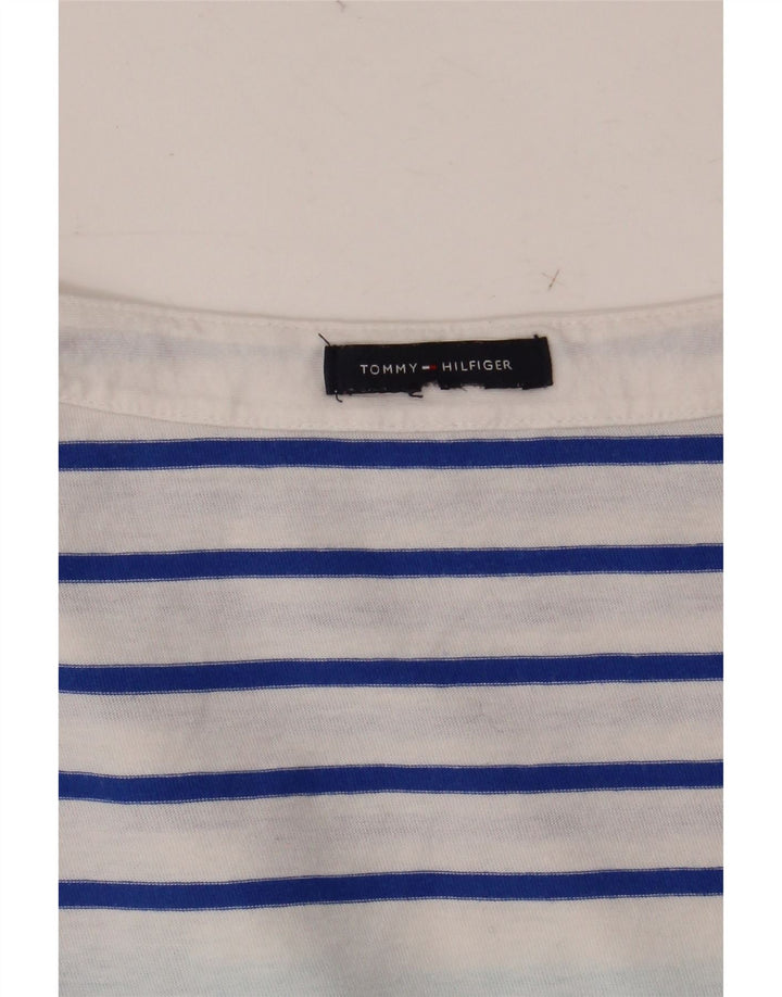 TOMMY HILFIGER Haut Femme Manches 3/4 UK 12 Bleu Moyen Rayé