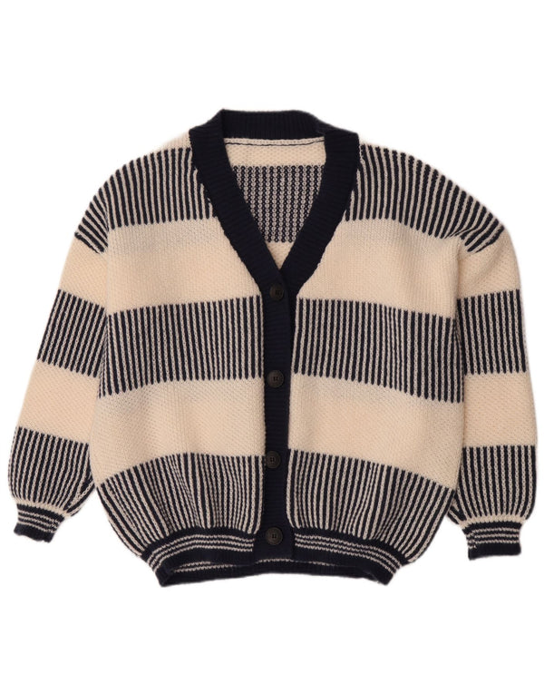 vintage Femme Cardigan Pull UK 18 XL Bleu Marine Rayé