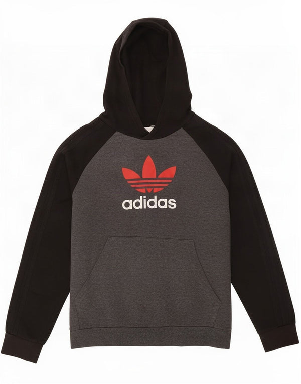 Adidas Boys Graphic Hoodie Jumper 13-14 ans Gris Colourblock Cotton