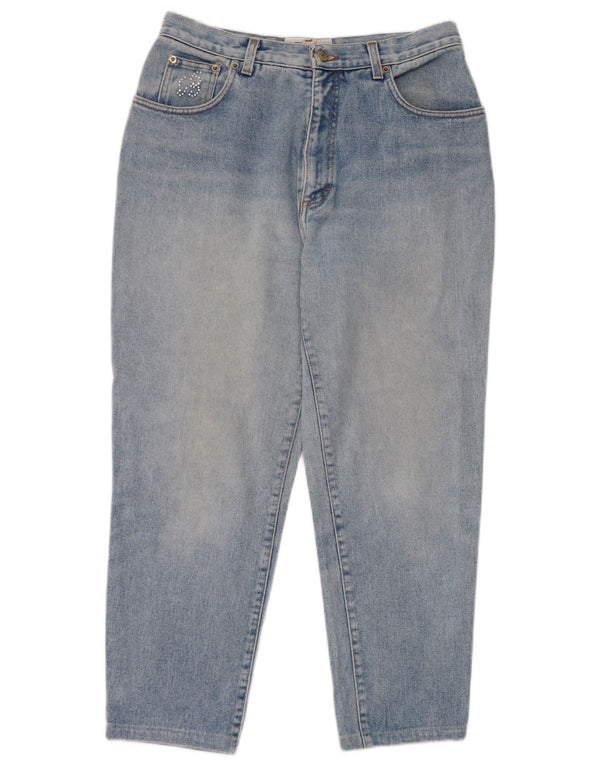 Blumarine Jean court fuselé pour femme EU 42 Large W30 L25 Bleu Coton