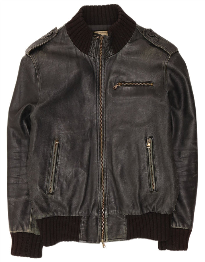 veste en cuir militaire vintage pour homme UK 42 XL Cuir noir