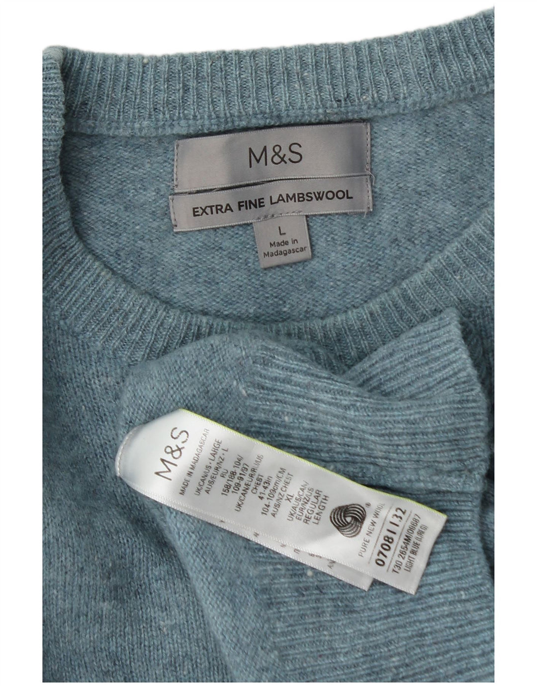 Marks & Spencer Pull à col rond pour homme en laine vierge bleue
