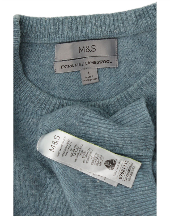 Marks & Spencer Pull à col rond pour homme en laine vierge bleue