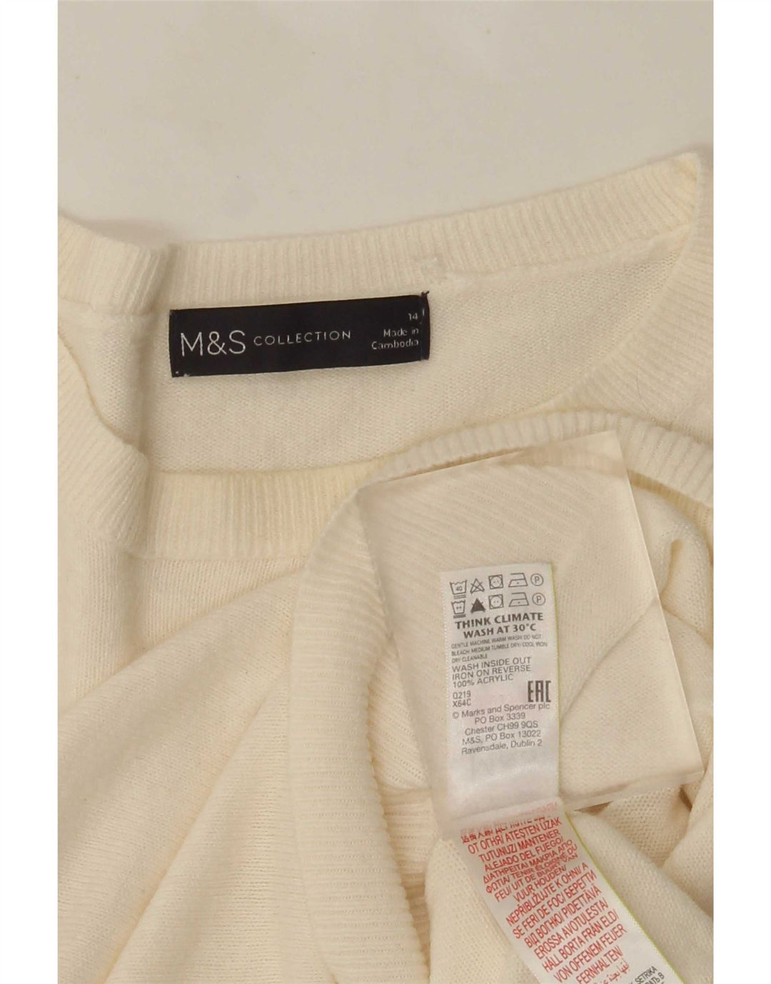 Marks & Spencer Pull à col rond pour femme UK 14 Medium Off White