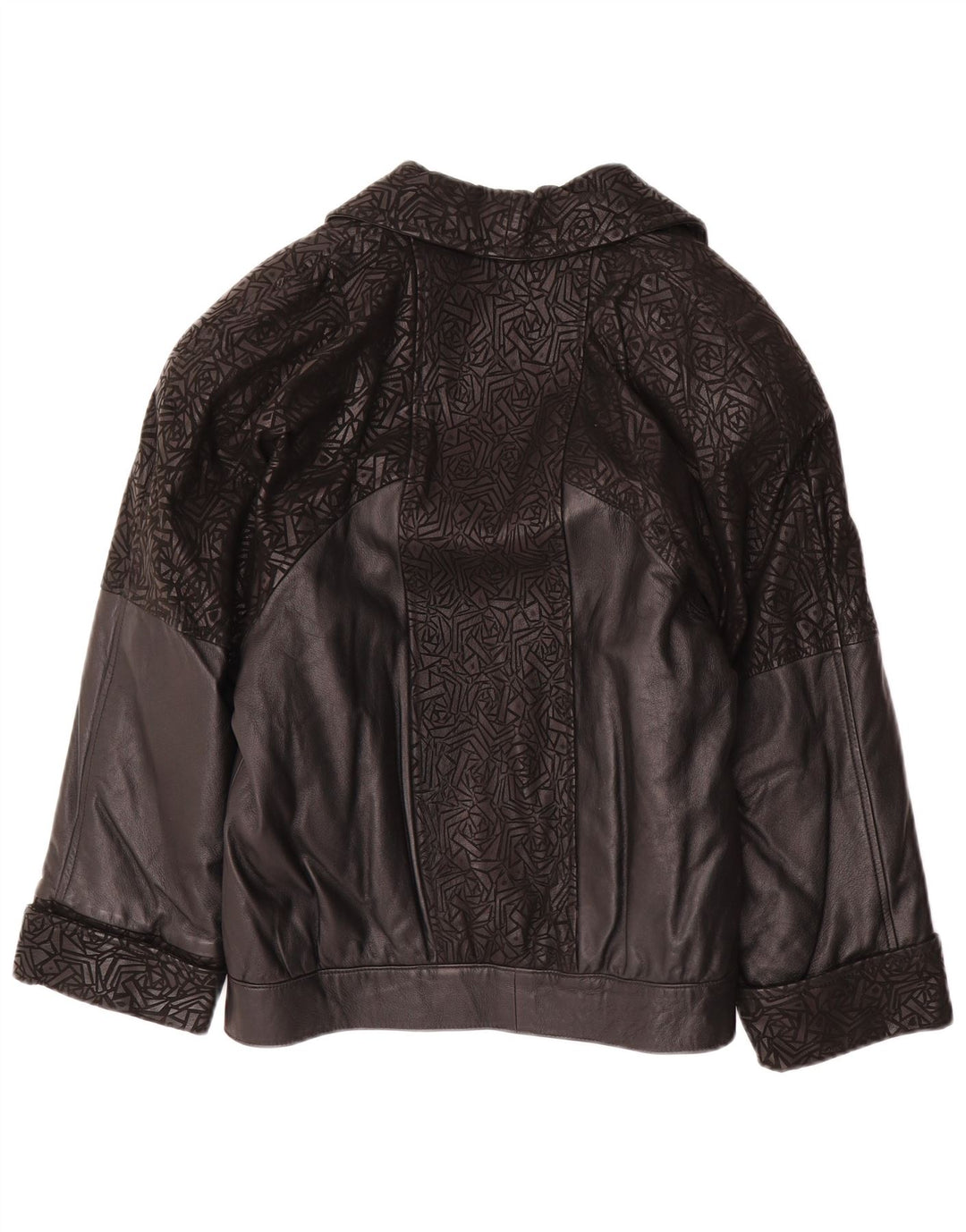 vintage Femme 3/4 Manches Veste en cuir IT 42 Moyen Noir Géométrique