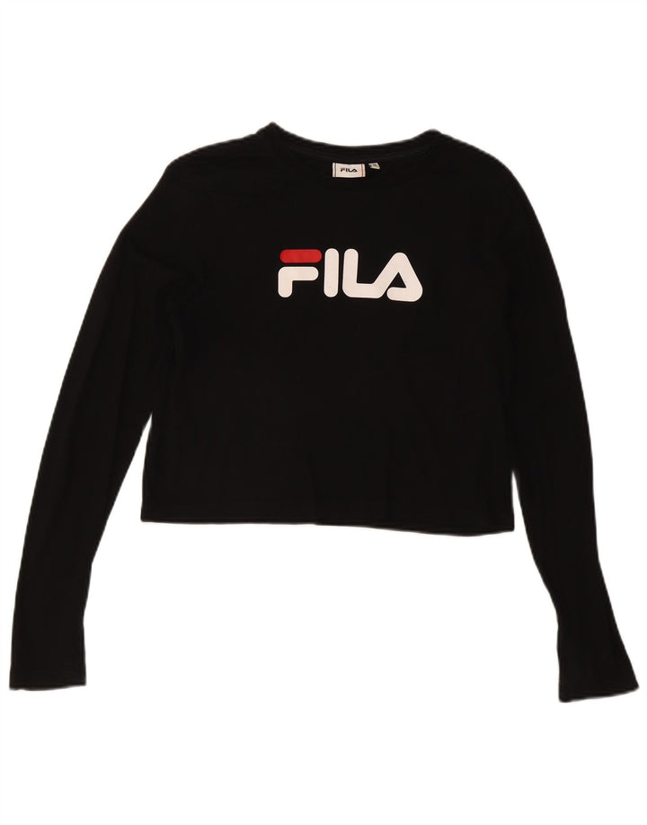 FILA Haut court graphique à manches longues pour femme UK 14 Noir moyen