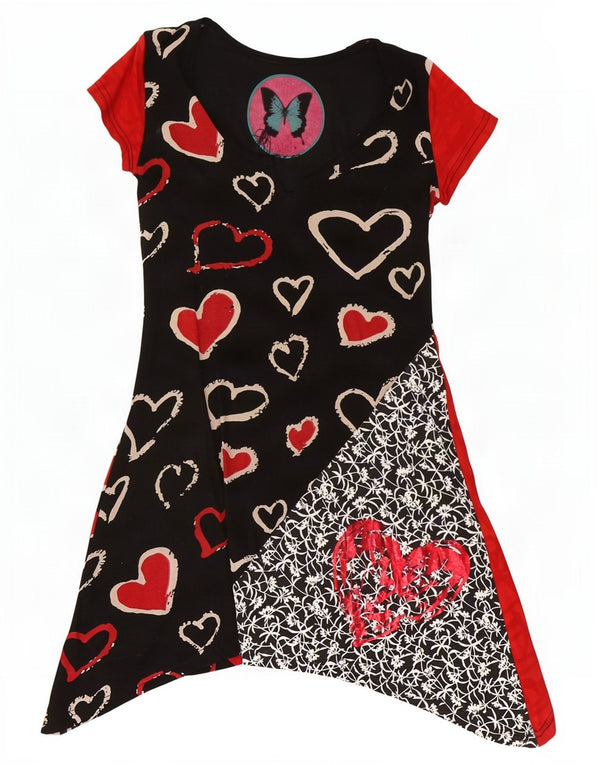 Desigual Robe asymétrique graphique pour femme UK 10 Petit cœur floral noir