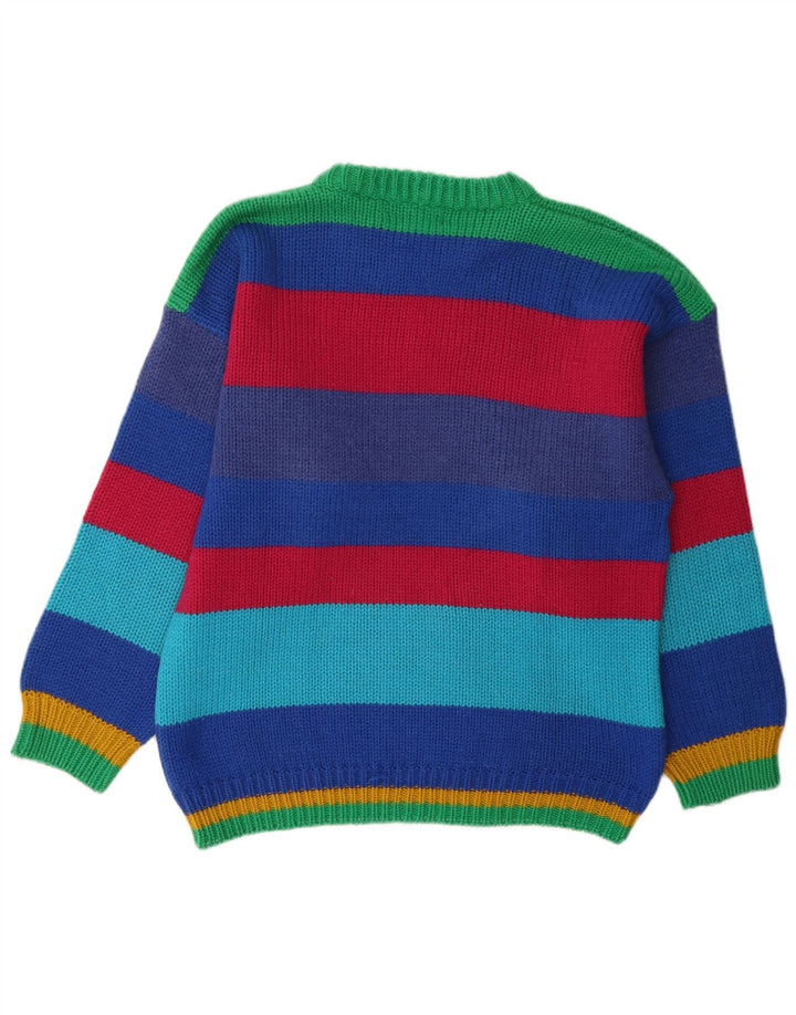 vintage Mens Graphic Crew Neck Jumper Pull Grand Rayé Multicolore