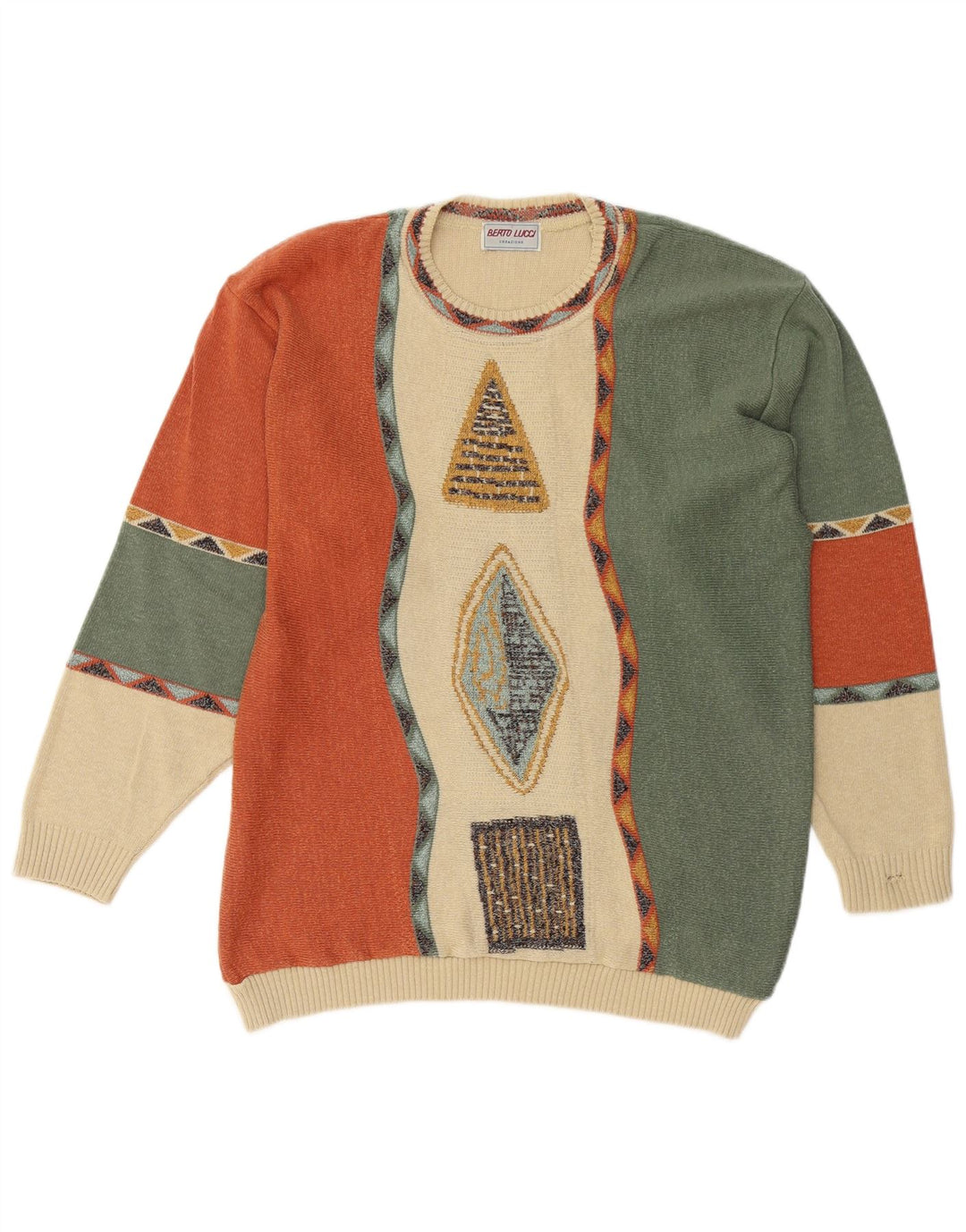 BERTO LUCCI Pull col rond homme grand motif géométrique multicolore