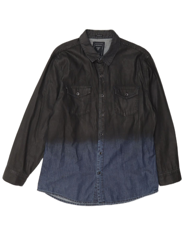 Guess Chemise en jean coupe slim pour homme UK 40 Gris moyen Colourblock Coton