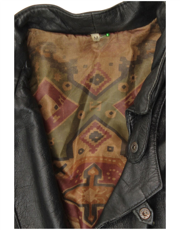 vintage Femme Loose Fit Veste en cuir UK 14 Moyen Noir